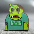 Hippo character called Bubbles in a neutral background image. Hippo is green in color and wearing a teeshirt that says Forever Angry! in green text. This is a zombie version of the original design.